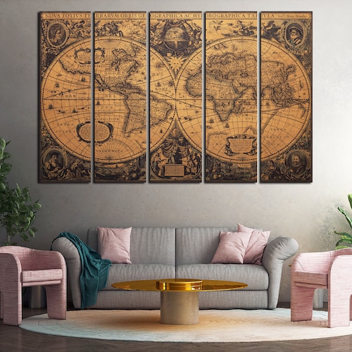 Large Wall Art World Map Leather Print/vintage World Map Etsy Australia
