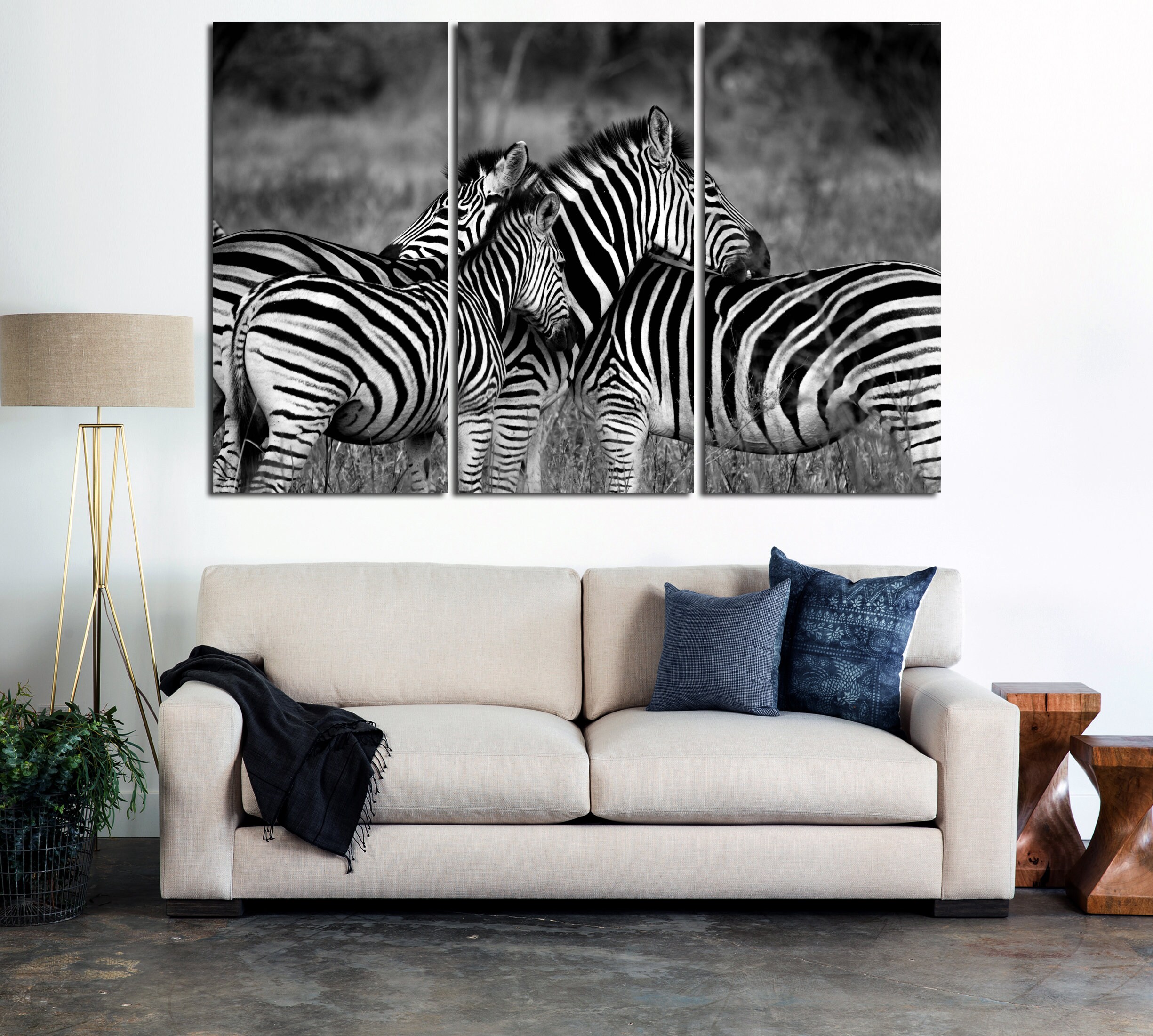 Black and White Image of Zebras Printed on Canvas for Wall Decoration ...