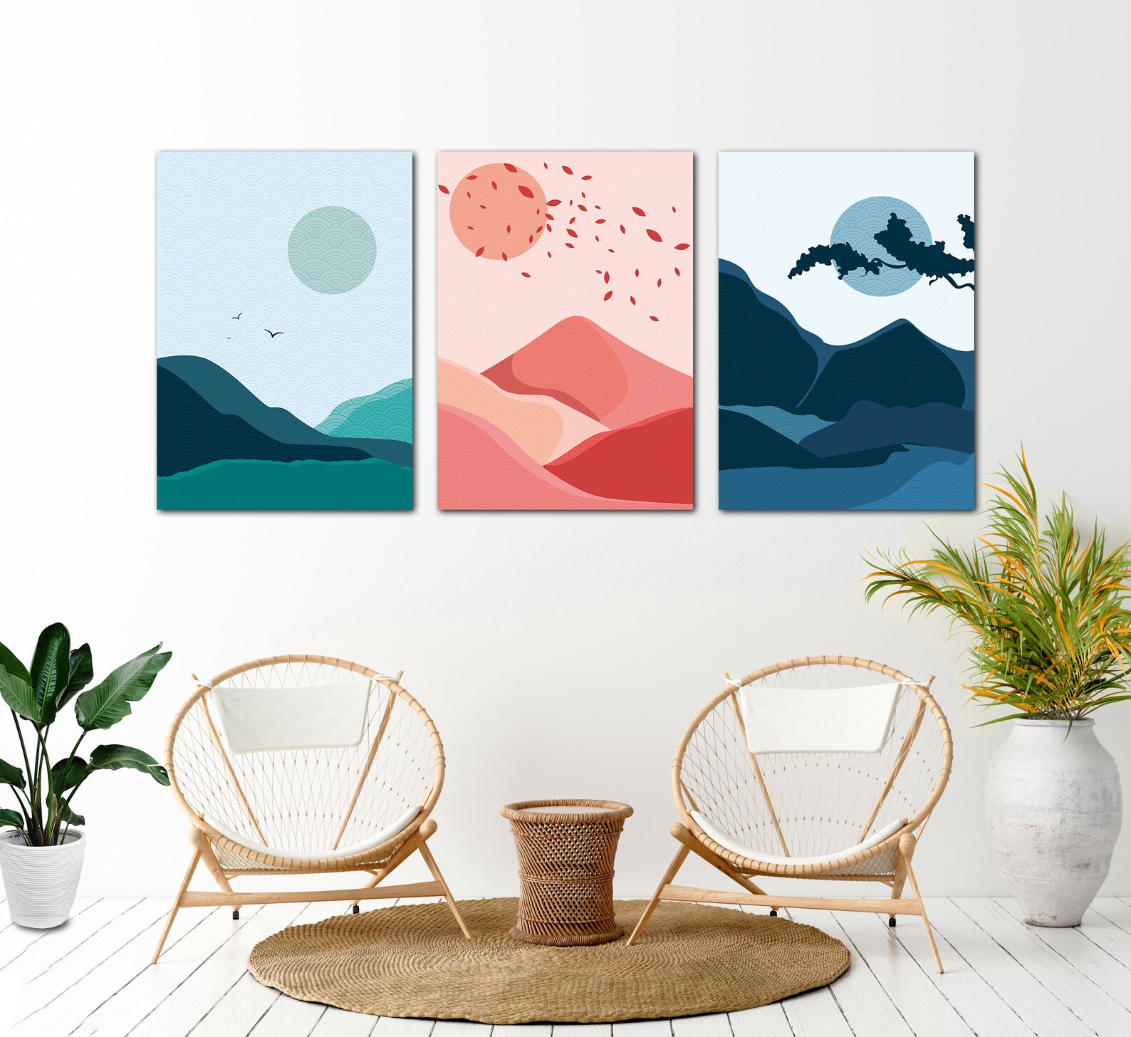 Japanese modern minimalist canvas set Japanese creative art Etsy