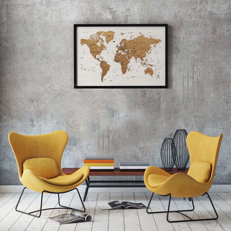 Push Pin Map Wall Art Printable World Map Living Room Decor | Etsy