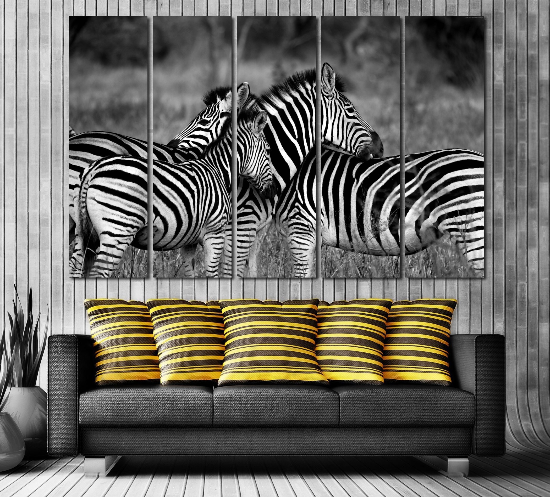 Black and White Image of Zebras Printed on Canvas for Wall Decoration ...