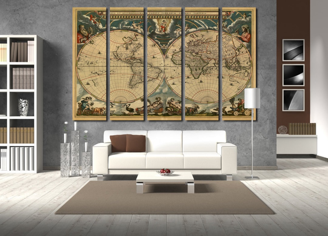 Vintage World Map Wall Art Canvas Set. Antique World Map Wall Decor. - Etsy
