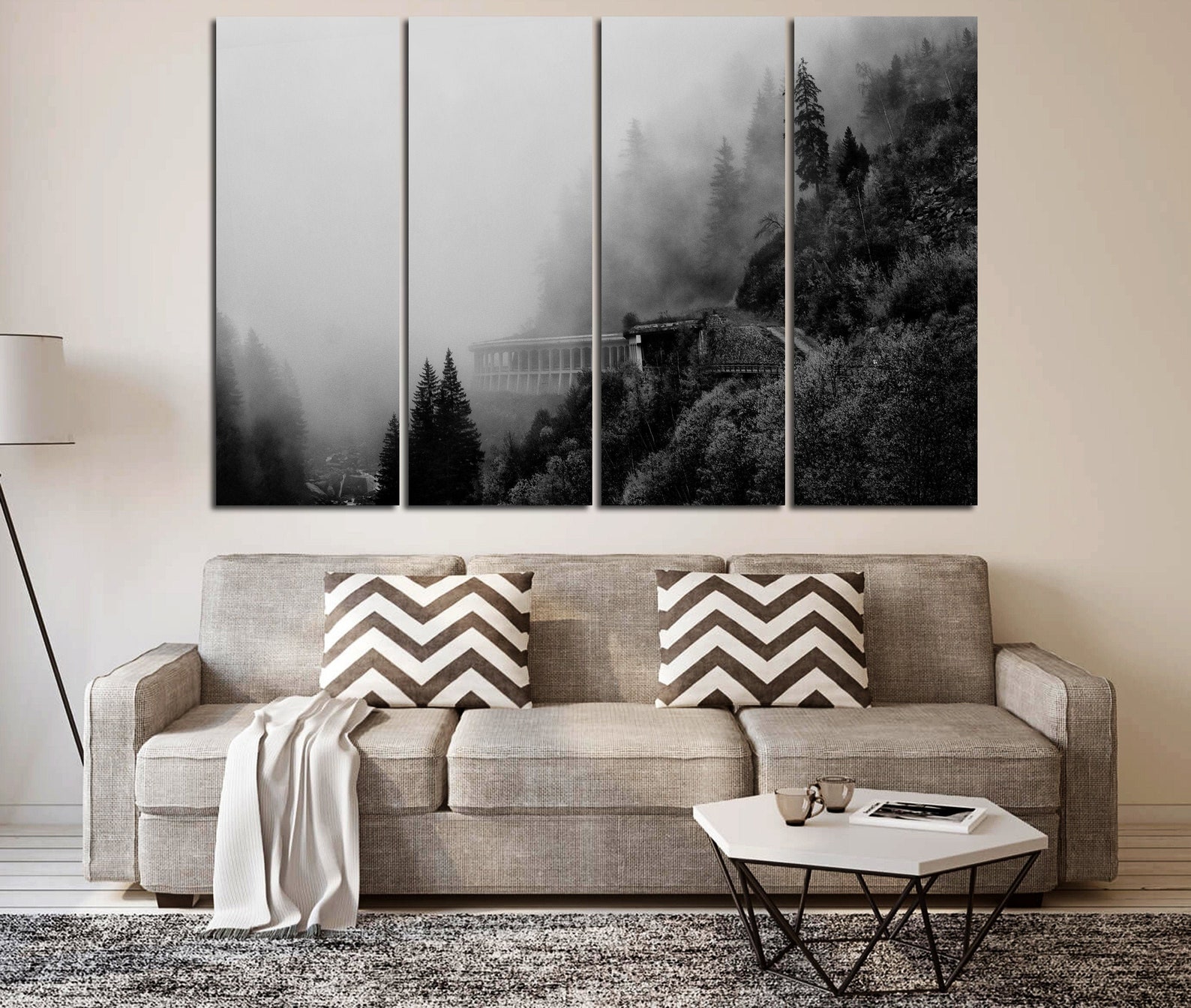 Foggy Forest Wall Art Canvas Set Cloudy Forest Art Nature Etsy