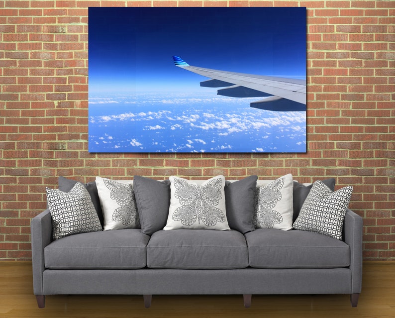 Airplane wall art canvas set. Colorful wing in the sky printed Etsy