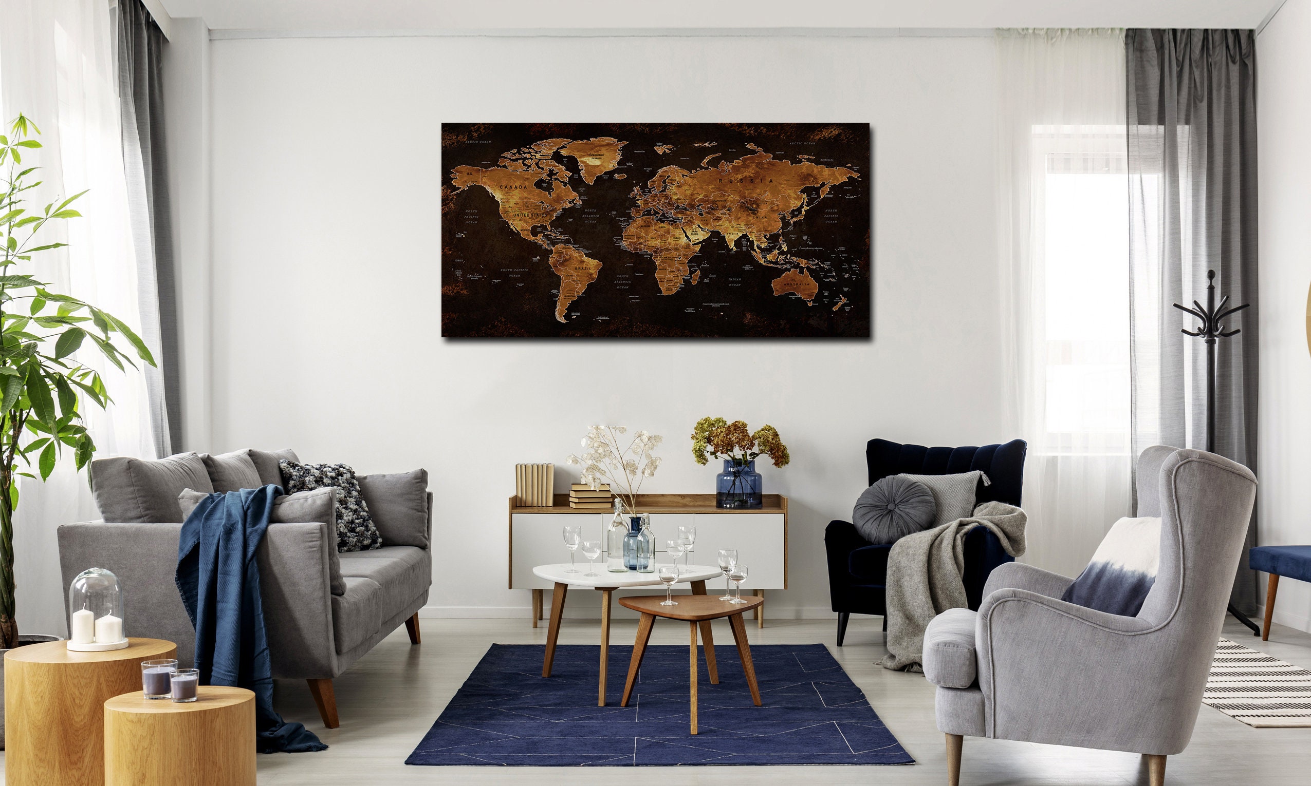 Push Pin World Map Canvas Set for Wall Decoration. Travel Map for Mark ...