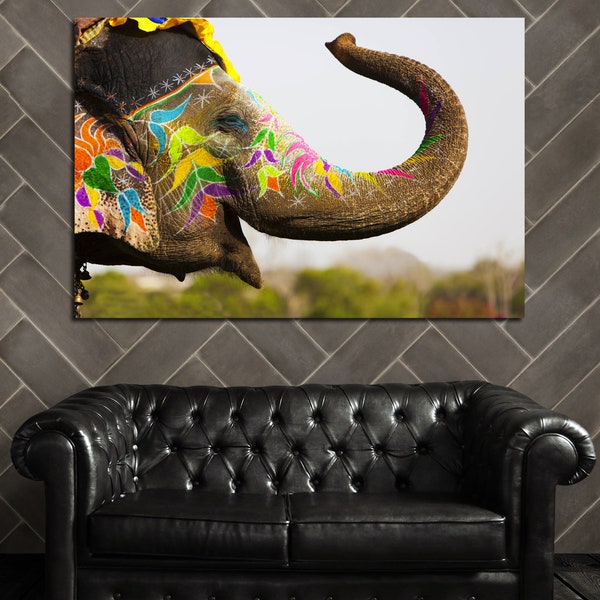 Elephant wall art canvas set for wall decoration. Colorful picture of elephant. Office decoration. Nursery wall art. Modish artwork.