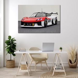 Porsche Mission R wall art canvas set - Porsche printed on canvas for wall decoration, Porsche Taycan wall decor, Supercar art prints