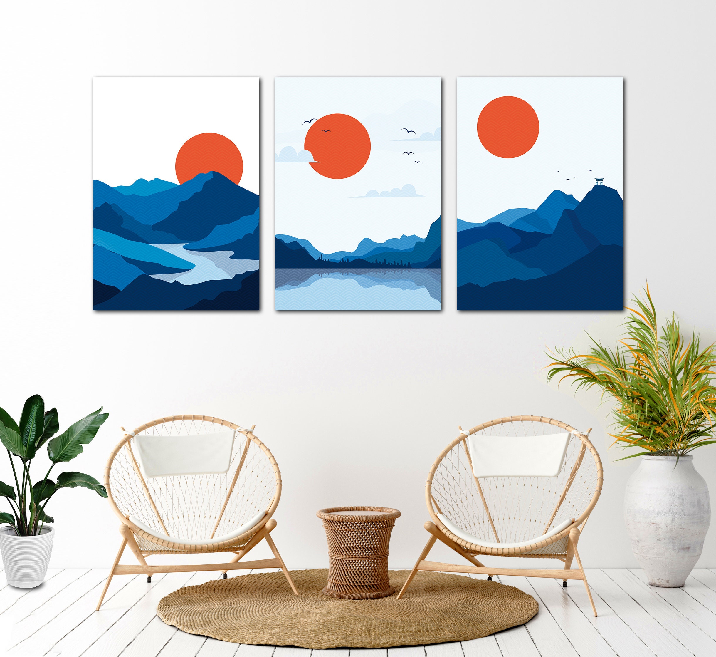 Japanese Abstract Minimalist Canvas Set for Wall Decoration Etsy UK