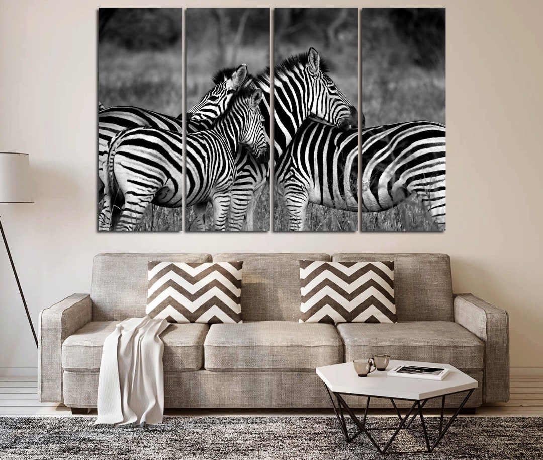 Black and White Image of Zebras Printed on Canvas for Wall Decoration ...