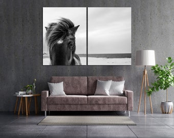 Impresiones de arte de caballos sobre lienzo - Decoración de sala de estar con un toque rústico, El complemento perfecto para la decoración de la pared de tu dormitorio, Caballo impreso en lienzo