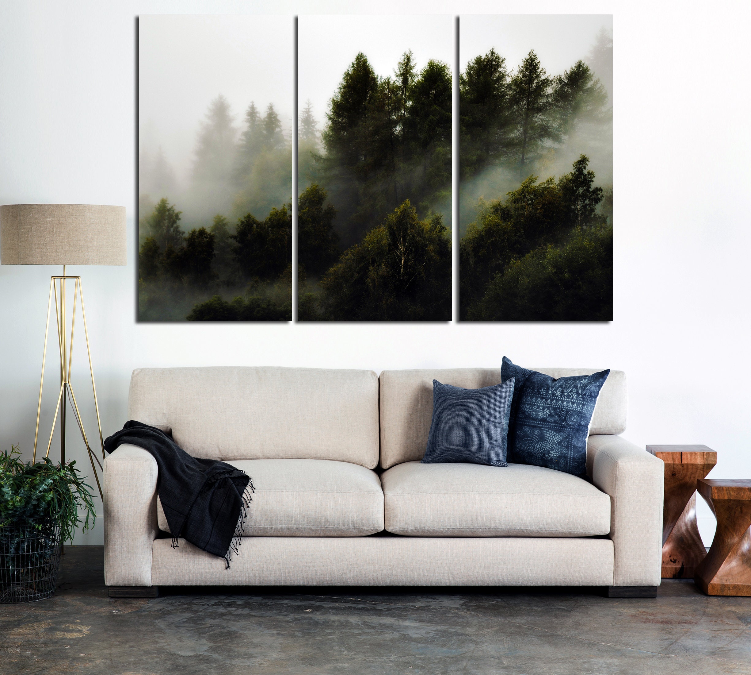 Foggy forest on canvas Cloudy forest wall art Forest poster Etsy