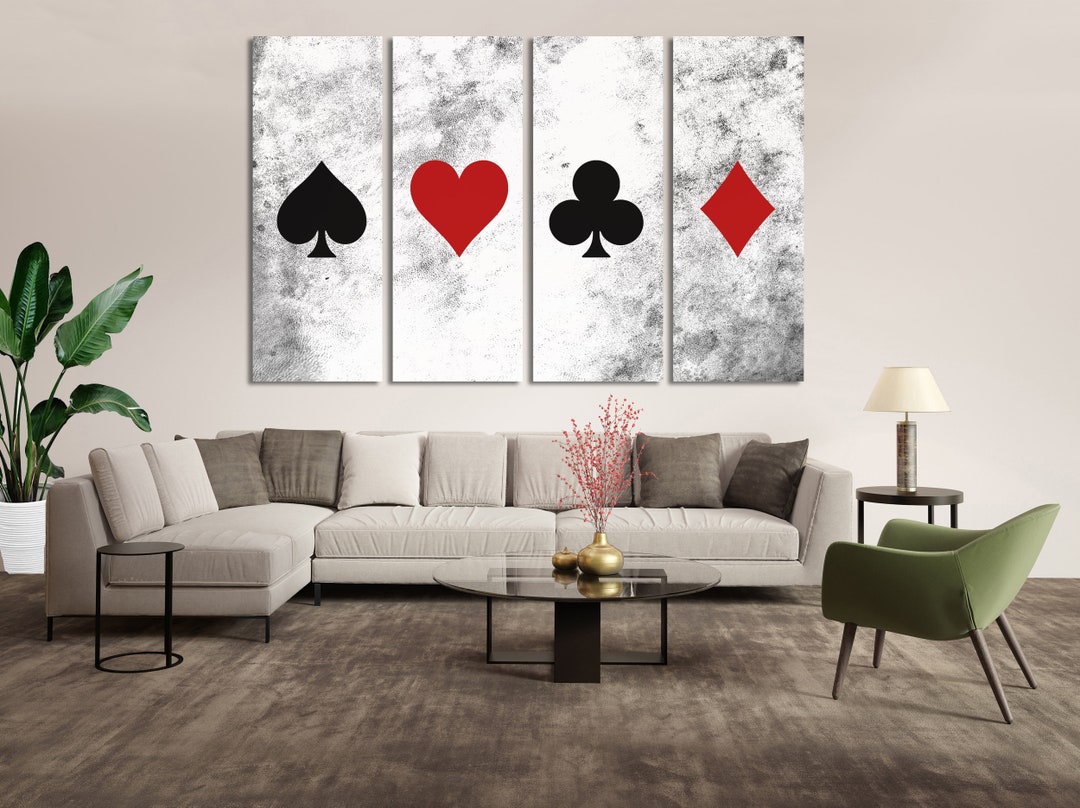 Poker Playing Cards Printed on Canvas for Wall Decoration, Contemporary