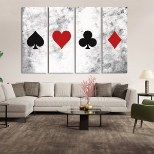 Cartes à jouer de poker imprimées sur toile pour la décoration murale, Décor de salon contemporain, Art sur toile de salle de jeux, Décor mural de casino cool