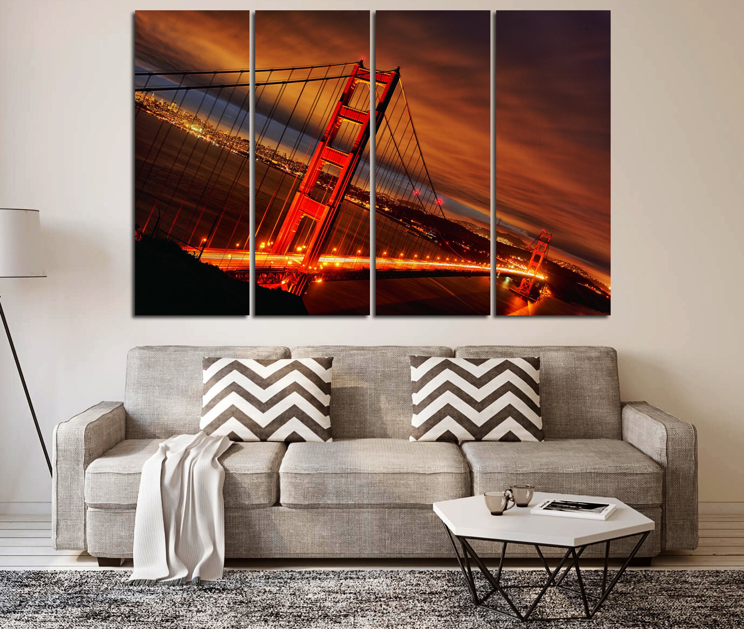 San Francisco wall art canvas set. California poster. Golden Etsy