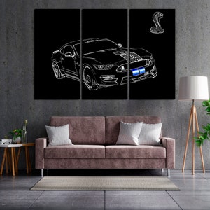 Ford GT art prints Ford Mustang black white poster Shelby charcoal arts Ford wall art canvas set Big wall decoration