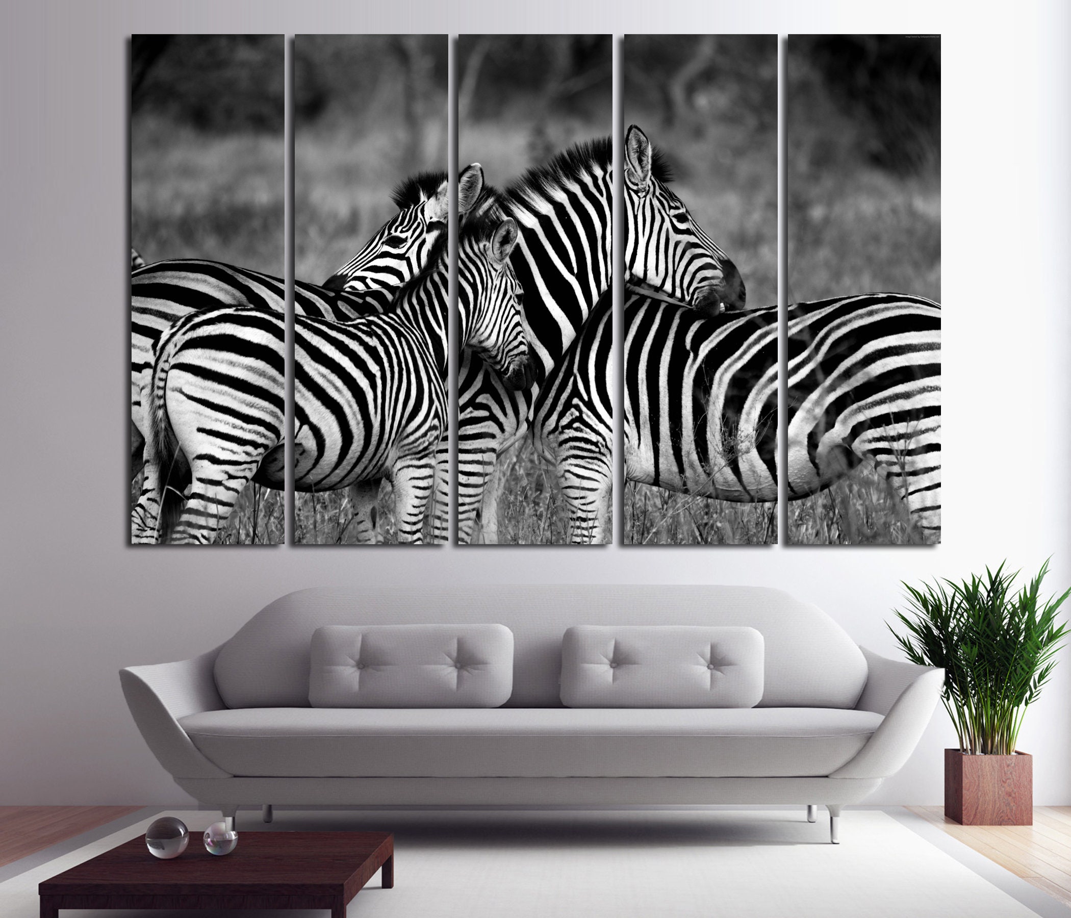 Black and White Image of Zebras Printed on Canvas for Wall Decoration ...