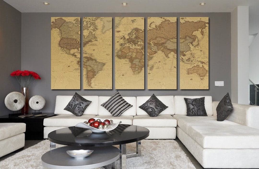 Push Pin World Map on Canvas for Wall Decor. Travel Map Wall Art. Push ...
