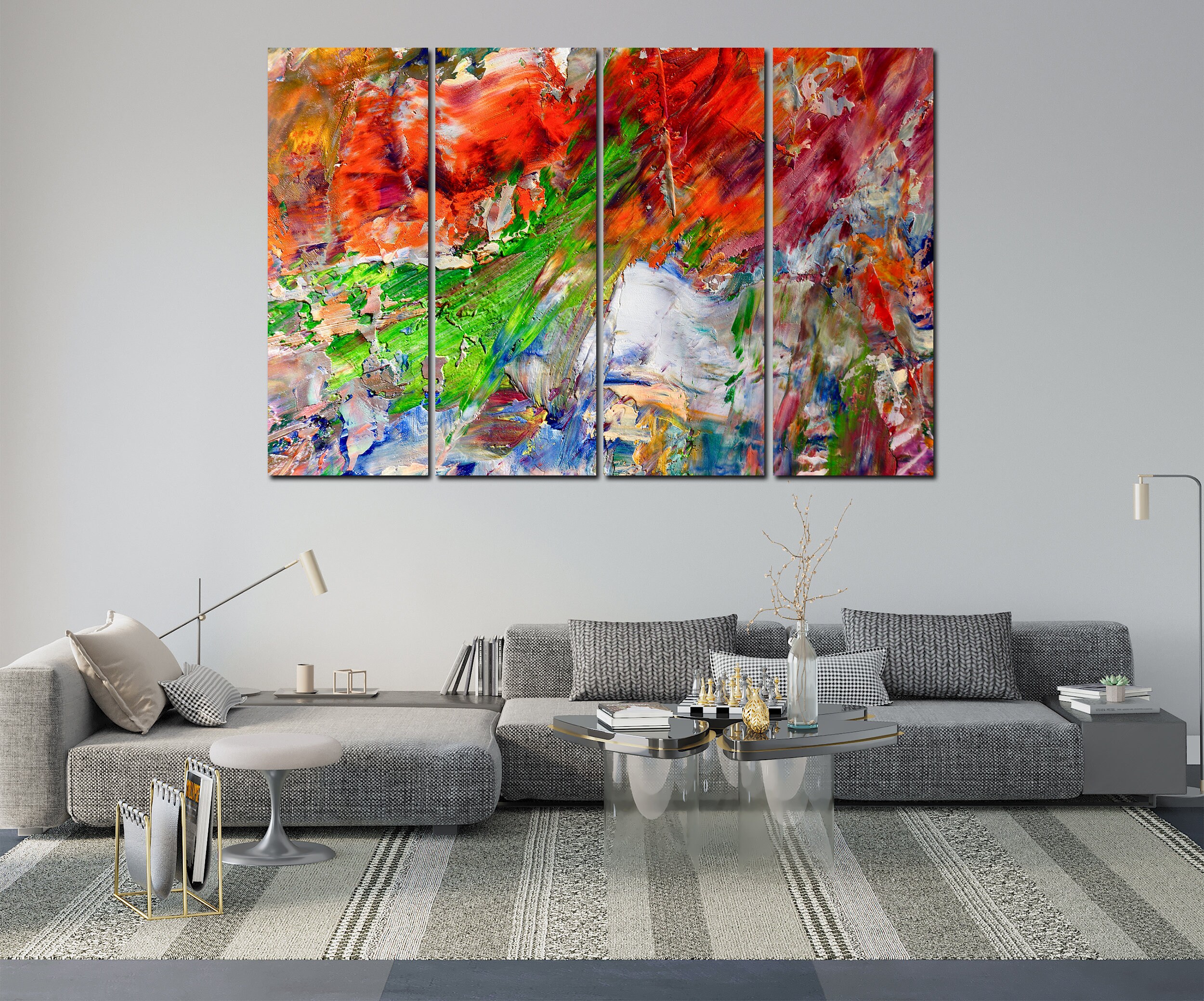 Abstraktes Ölgemälde An Leinwand – Modernes Wandbild 61x122 Cm Für Küche, Büro & Wohnzimmer