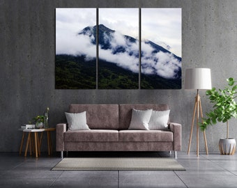 Forest canvas print Black White Scandinavian Art Nordic Landscape Foggy Forest Painting Tree Print Large Multi panel canvas Bedroom decor
