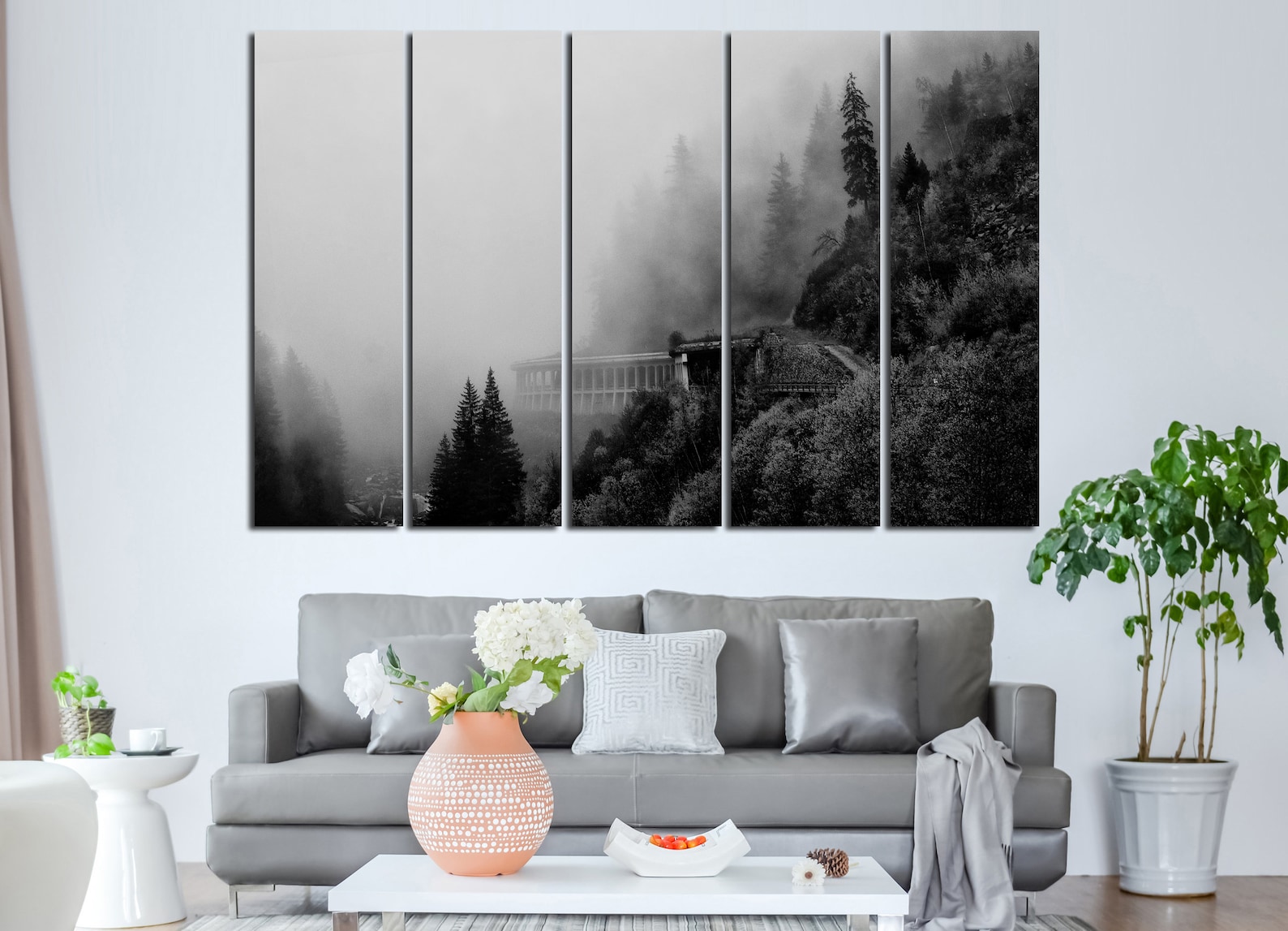 Foggy Forest Wall Art Canvas Set Cloudy Forest Art Nature Etsy