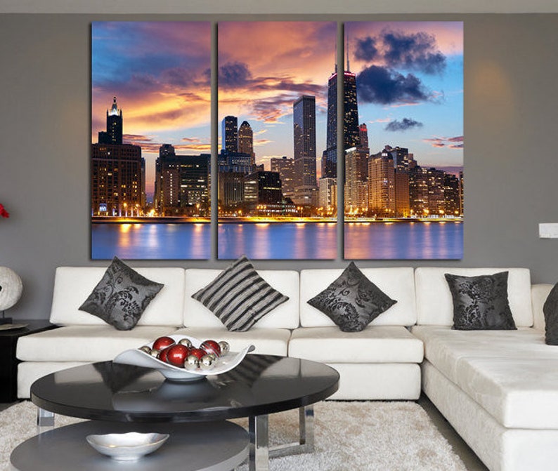 Chicago wall art canvas set. Etsy