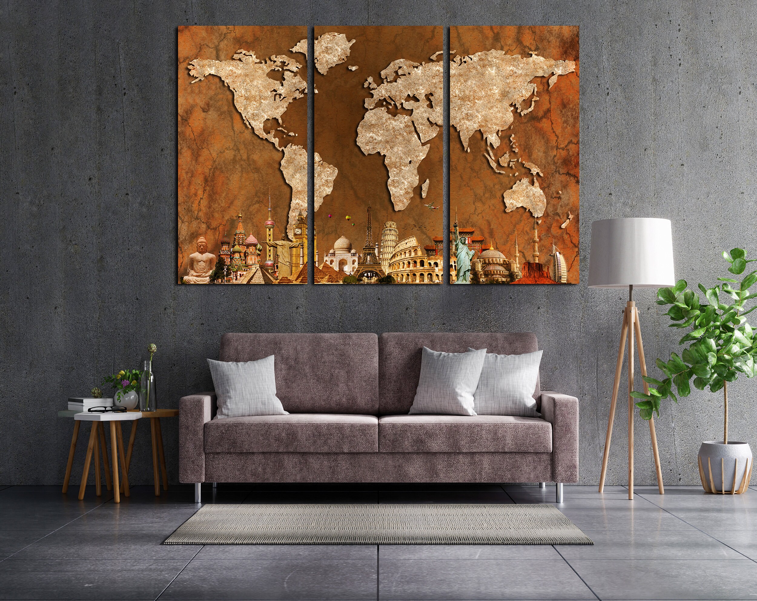 Colorful Watercolor World Map Wall Art Canvas Set. Watercolor Map With ...