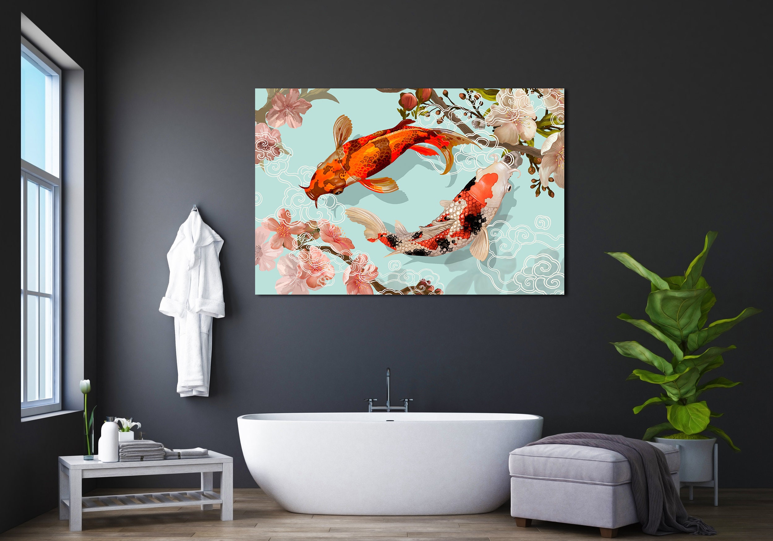 Set of Japanese minimalist canvas art Koi carp wall art Zen Etsy
