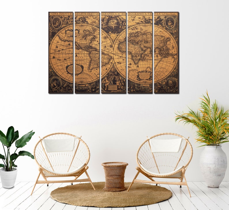 carte du monde vintage wall art canvas set Carte du monde imprimer toile Décor de salon Décor mural de chambre Affiche de carte antique Décoration de ferme image 8