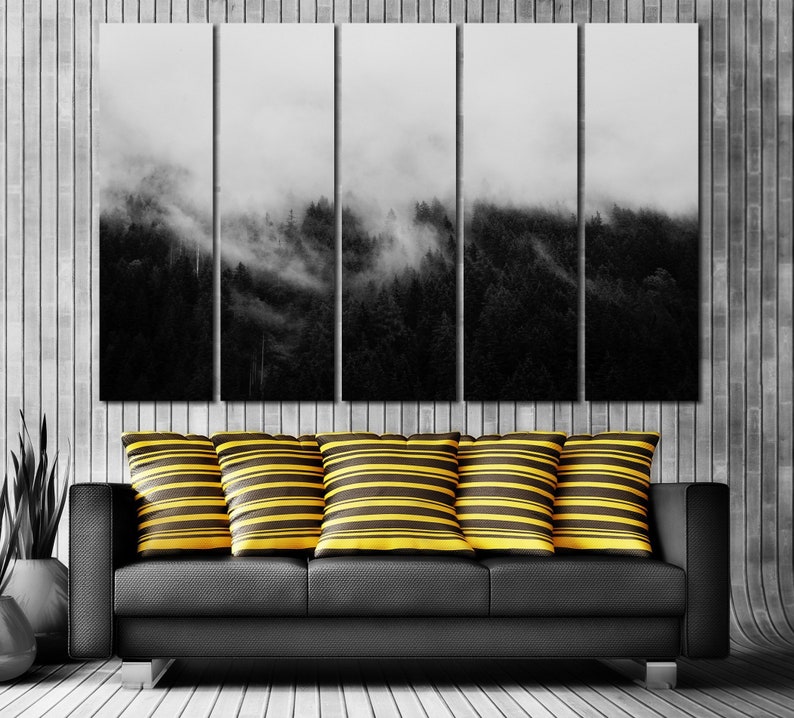 Foggy forest on canvas Cloudy forest wall art Forest poster Etsy