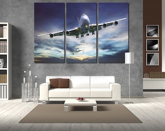 Airplane wall art canvas set - Aviation art. Boeing artwork for office decoration. Home decor idea. Aircraft poster.
