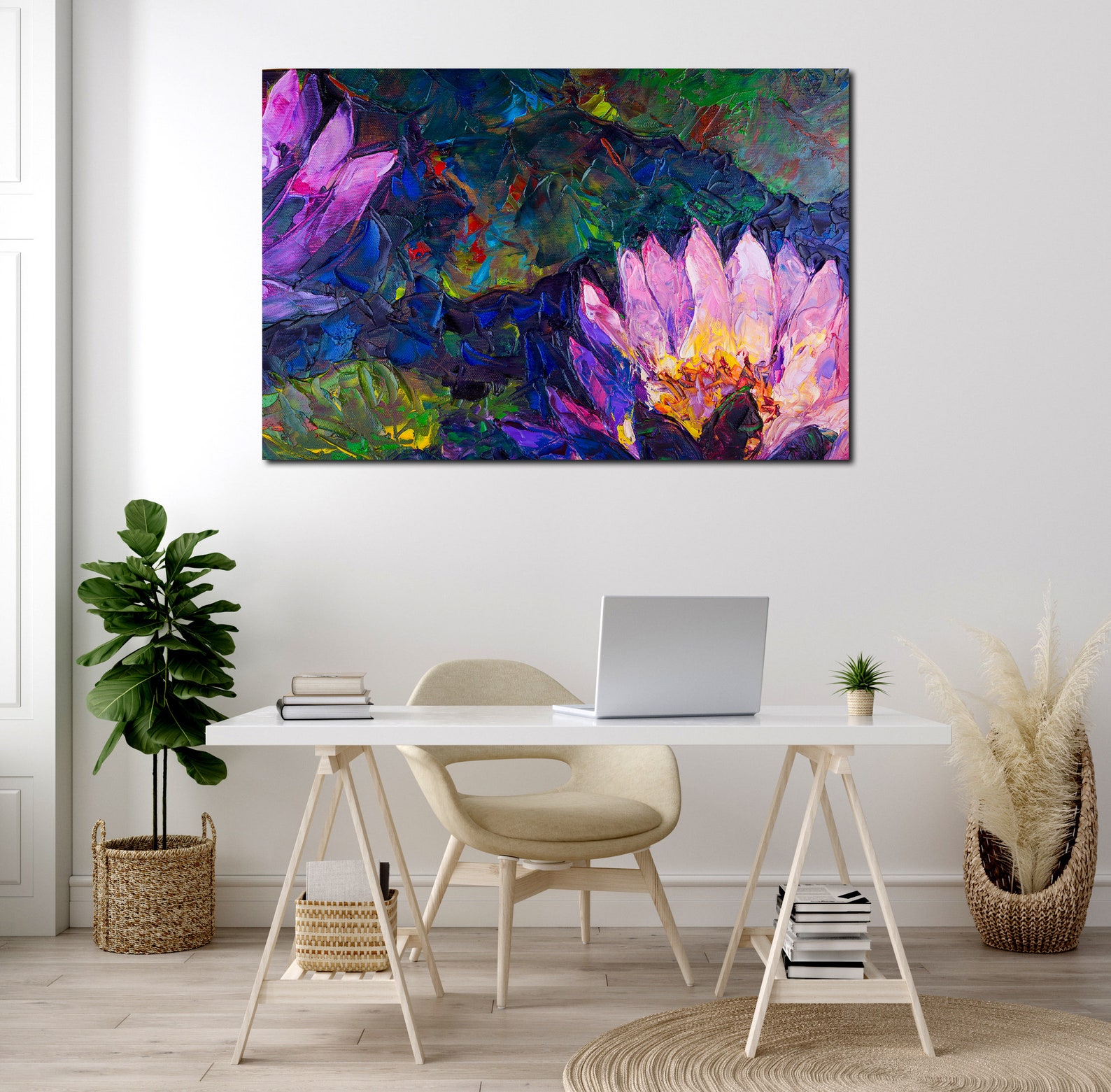 Abstract Lotus Wall Art Canvas Set Oil Painting of Flowers Etsy