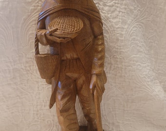 Vintage Hand Carved Wood Figurine Traveling Man Pilgrim - Folk Art