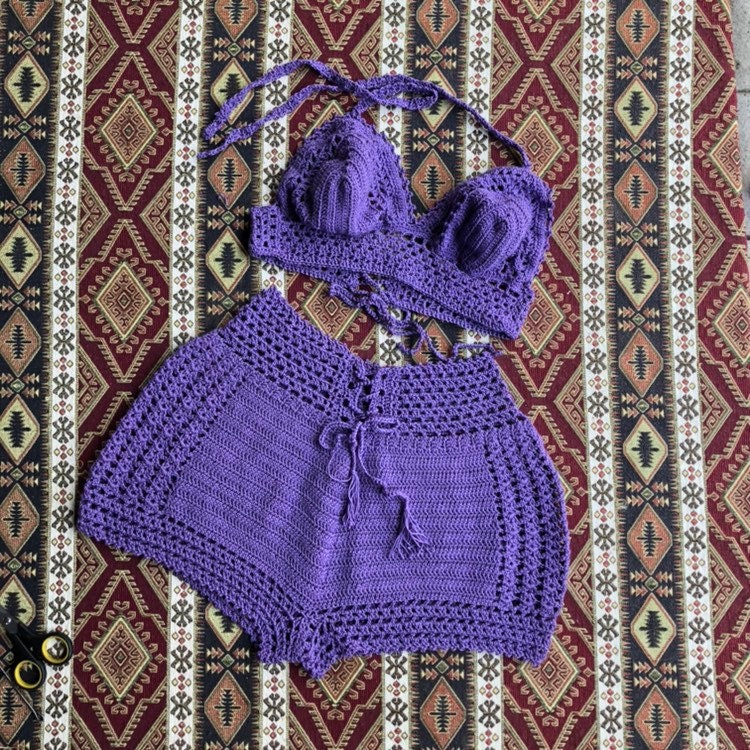 Crochet Shorts Set Outfit Two Piece Set 