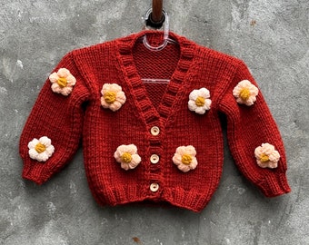 Chunky knit daisy cardigan Flower embroidered cardigan sweater Blossom dreamy cardigan Sew on daisies soft cardigan Unique gift girlfriend