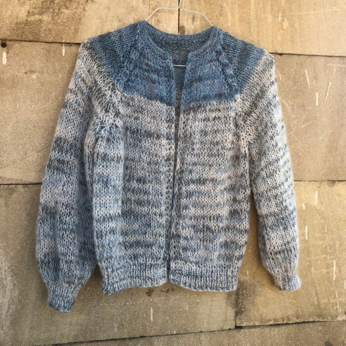 Fluffy mohair cardigan Open front knitted cardigan Blue boho Etsy