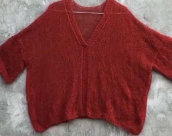 Oversized super mohair sweater Wide arm short sleeves V neck see through pullover woman Loose airy mohair sweater Lightweight soft jumper