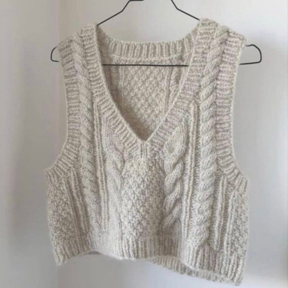 Cable Knit Sweater Vest Woman Wool Chunky Vest Cropped Waistcoat Sleeveless Jumper College Vest Crop Top Casual Sweater Handmade Knitwear Etsy Ireland