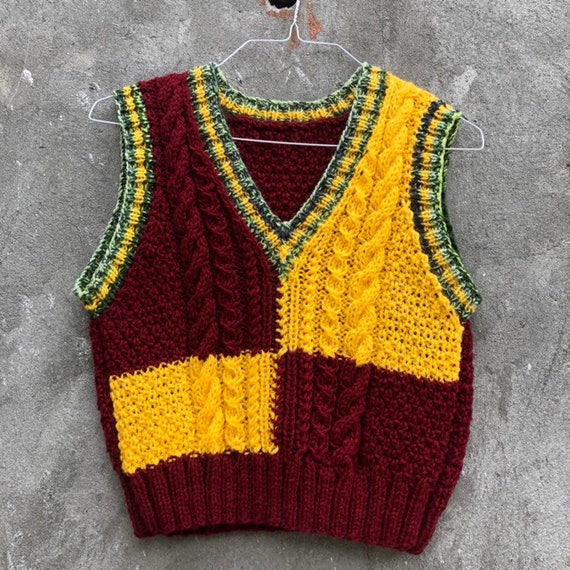 Sweater Vest Color Block Chunky Cable 