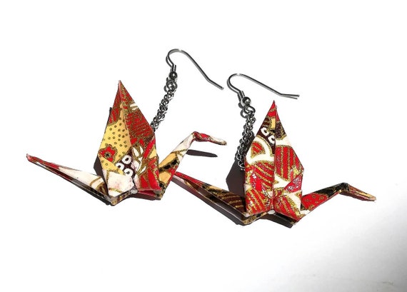Grandes Boucles Doreilles Grue Origami