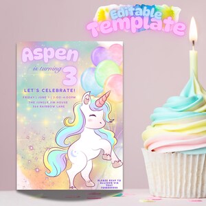 Unicorn Invitation Template Unicorn and 1st Girl Pastel Unicorn Birthday Invitation Unicorn Party Editable Digital Template INSTANT DOWNLOAD