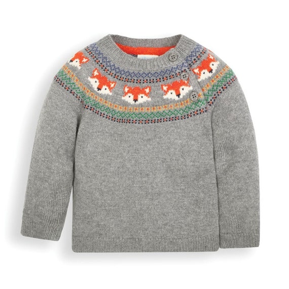 Jojo Maman Bebe Kids Marl Gray Fox Fair Isle Sweater - Etsy Canada
