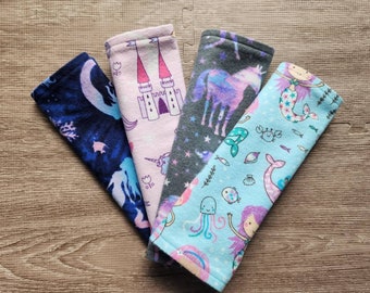 Mermaids and Unicorns Cloth Napkins for Children, Set of 4 Flannel Napkins
