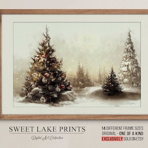 Winter Landscape Drawing / Christmas Tree / Winter Art / Country Snow Wall Decor / Winter Landscape Print / Home Decor PRINTABLE #90