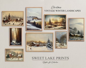 Winter Gallery Set / 8 Print Set / Seasonal Printable Art / Vintage Painting / Christmas Winter Art / Country Snow Wall Decor / PRINTABLE