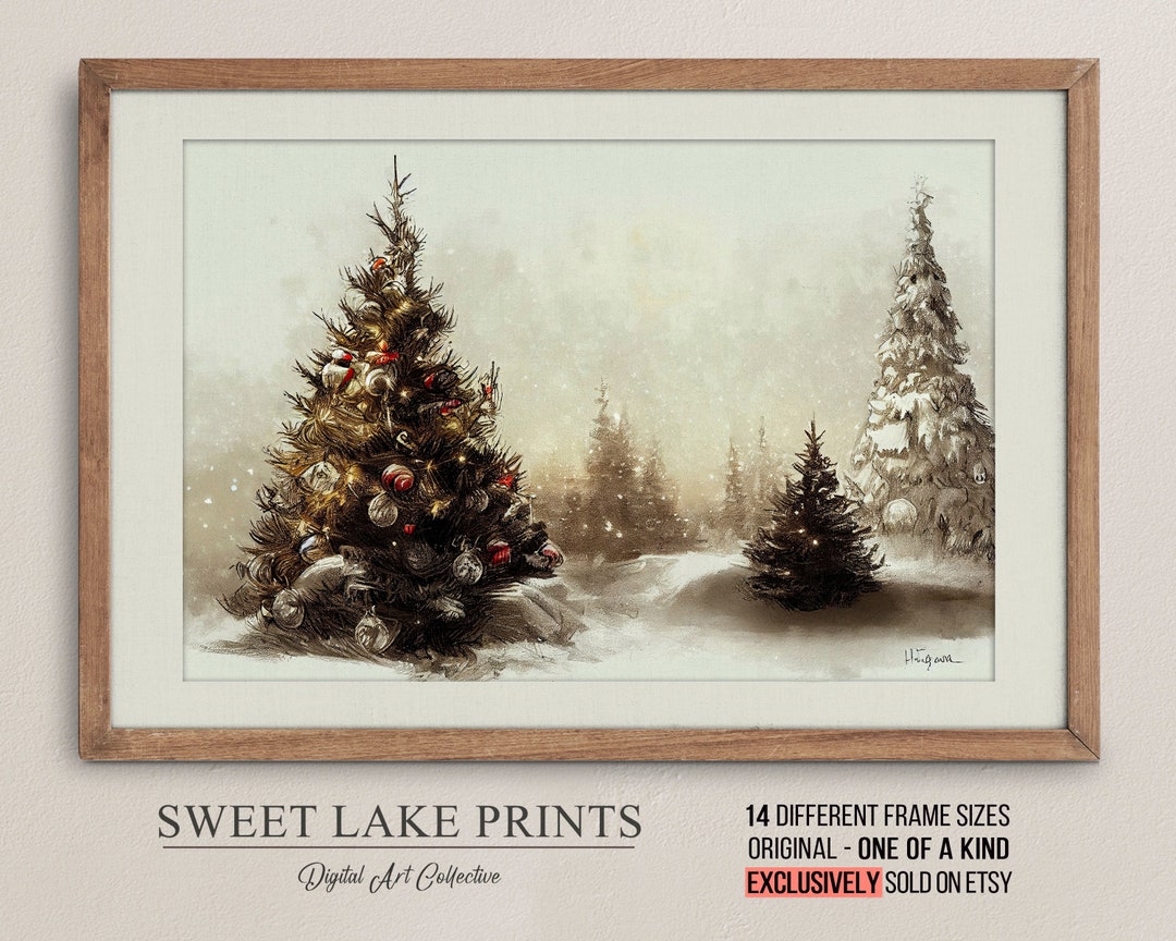 Winter Landscape Drawing / Christmas Tree / Winter Art / Country Snow