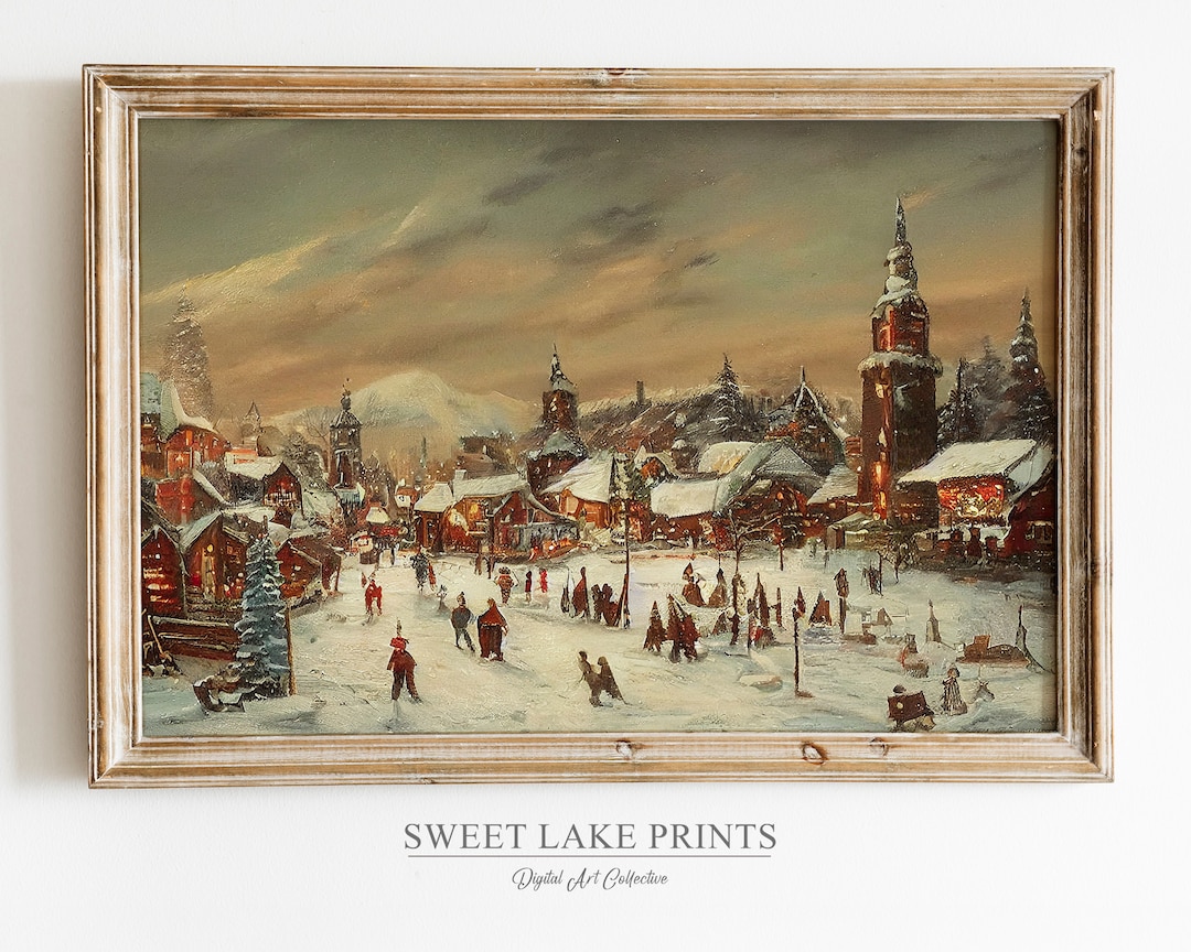 Vintage Winter Village / Christmas Winter Art / Country Snow Wall Decor ...