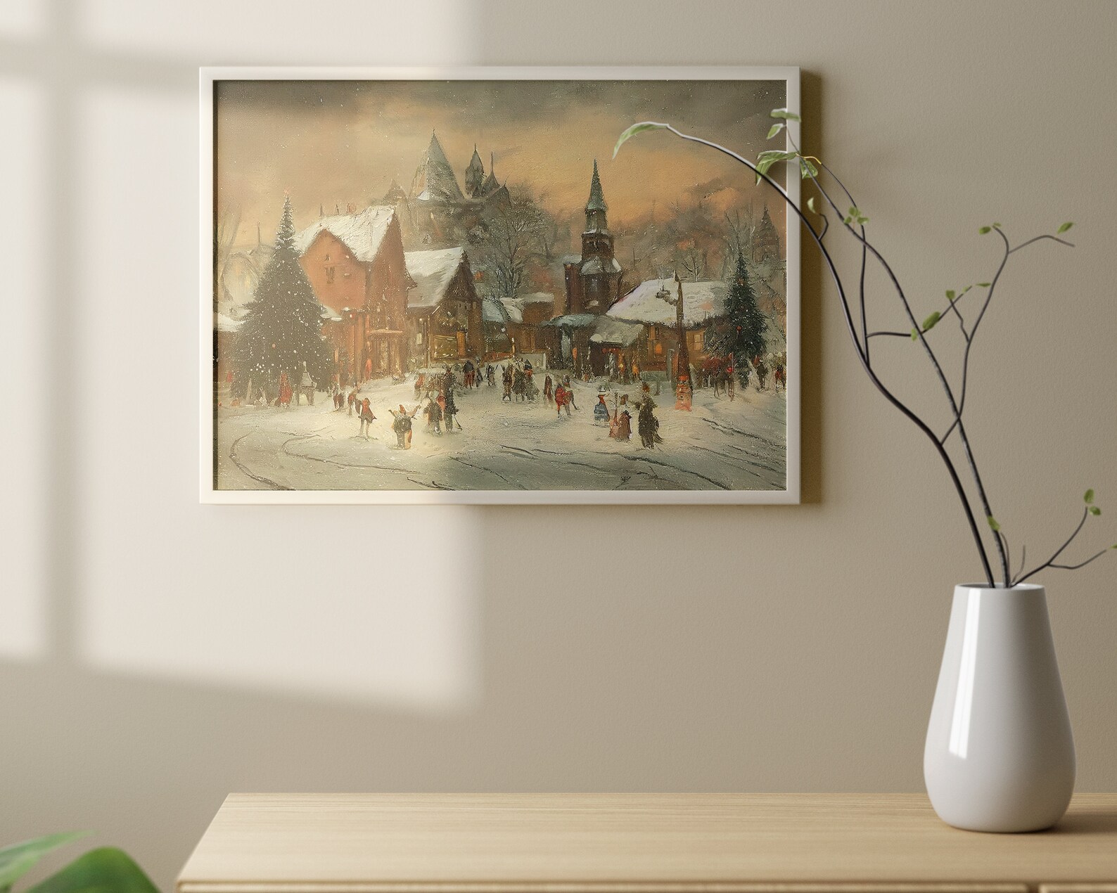 Vintage Winter Village / Christmas Winter Art / Country Snow - Etsy