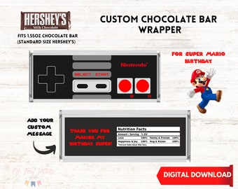 Super Mario Birthday Candy Bar Wrapper - Printable Nintendo Controller Chocolate Bar Wrapper - Mario Luigi Birthday Decor