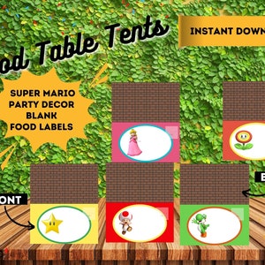 Super Mario Birthday Food Tents, Mario Birthday,Printable Double Birthday Decorations,Sibling Birthday Decor, Twins Birthday - Food Tags