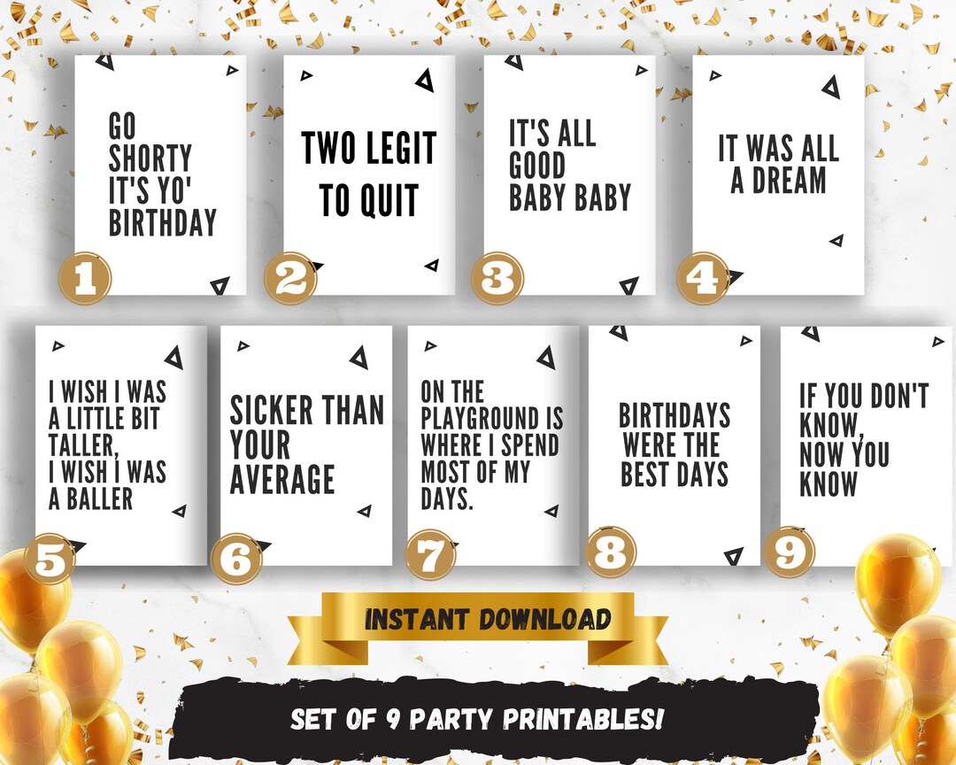 Two 2 Legit to Quit Printable Signs Set of Nine Party